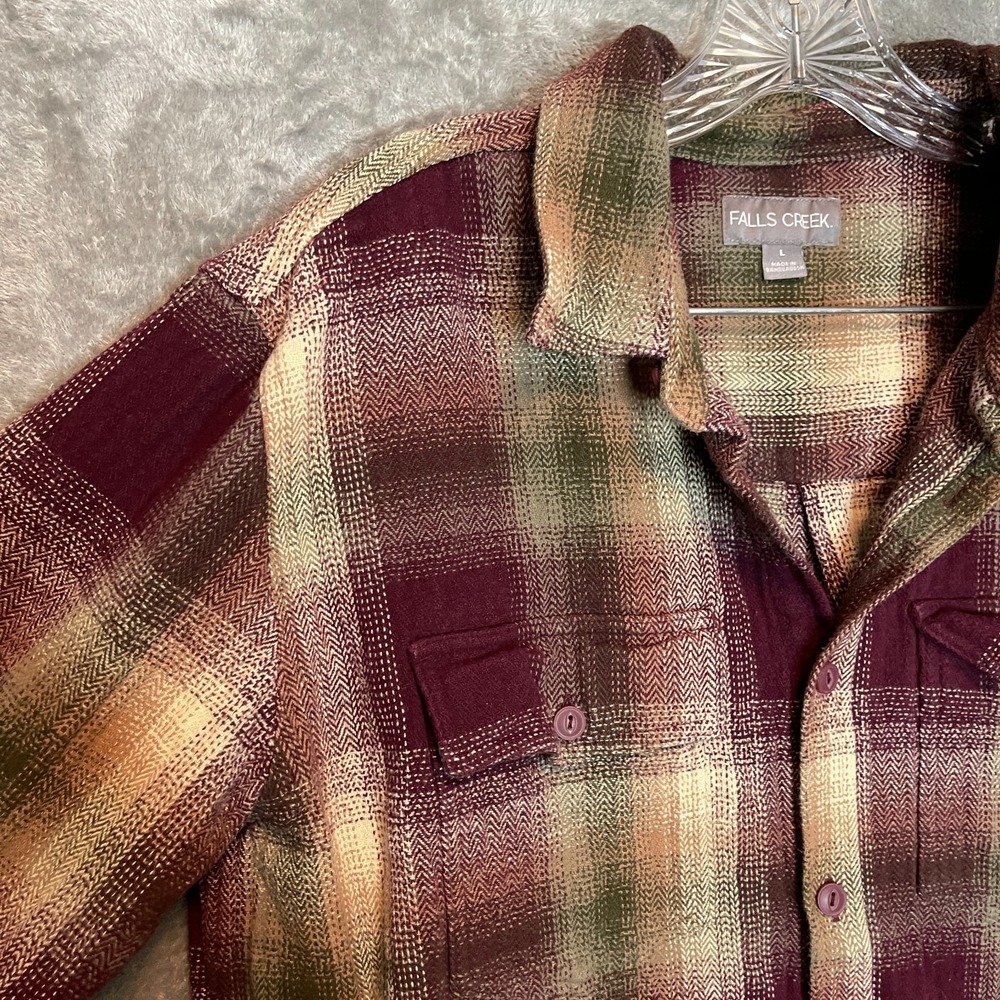 Falls Creek Women Plaid Outdoor Chore Heavy Thick Cotton Flannel Shacket L